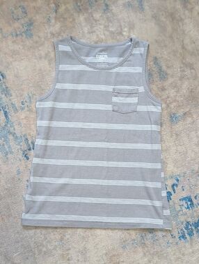Jumping Beans Gray and White Striped Kids Tank Top with Pocket Boys 7 US